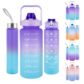 3pcs ~ 2pcs Motivational Water Bottle With Straw, Bottle & Straw Cleaner, Gradient Color Drinking Water Bottle For Girls And Female Gym With Handle, Portable Water Bottle For School, Fitness, Outdoor Sports, BPA Free Grade Plastic Travel Water Bottles. 