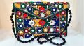Pakistani Traditional Embroidered Vintage Hand Bag PURSE Size 10x7 Inches with Shoulder Strap For Female Girls Women Cultural Party Wear Bag Sindhi Balochi Pashtun Multicolor Hand Made Mirror Work. 