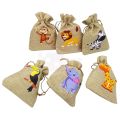 JUNGLE PARTY JUTE BAGS - JUNGLE THEME JUTE BAGS - PACK OF 6 JUNGLE JUTE BAGS. 