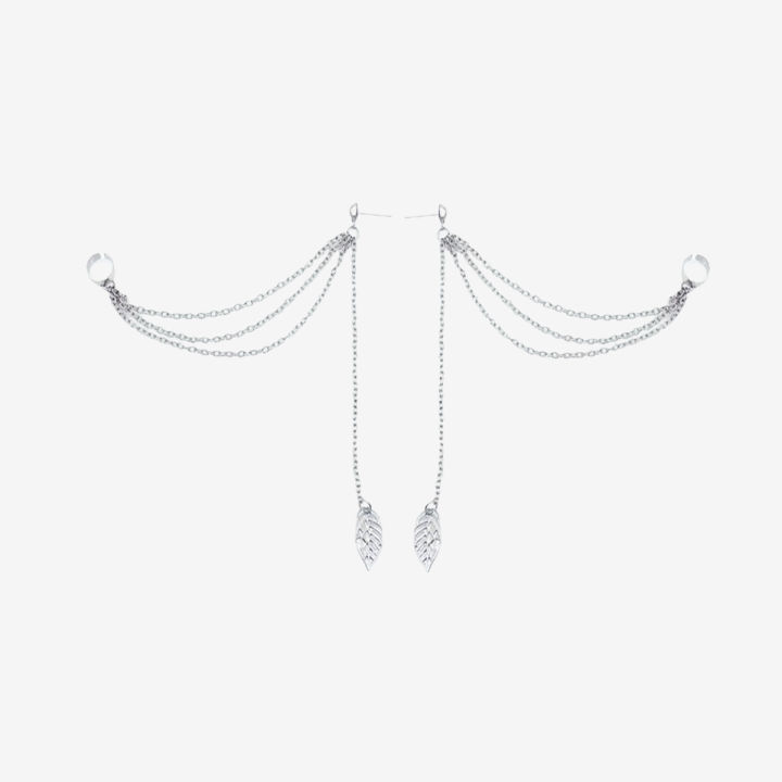 Pair%20of%20Ear%20Cuff%20Golden%20Leaf%20Long%20Dropping%20Pin%20Chain%20Tassel%20Earring%20for%20Girls%20and%20Women%20-%20Image%203