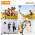 Live K10 Selfie Stick Tripod 6.5 Feet / 200CM Mobile Stick Chargeable Bluetooth DSLR Camera Stand Ringlight Stand Vlog Stick Mobile Stand Foldable 360 Rotatable Tiktok Stand Youtube Traveling Videography Photogeaphy all in 1 Piece. 