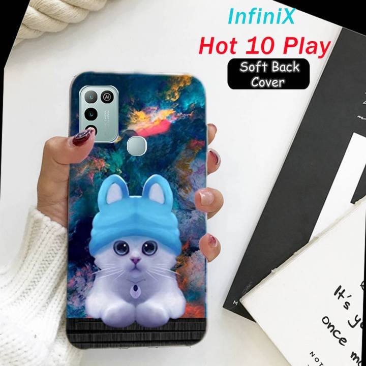 Infinix Hot 10 Play Back Cover - Cat Soft Case Cover