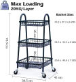 Kitchen Vegetable Fruit Utensils Storage Trolley 3-Tier Metal Serving Rolling Cart, Mobile Rack Organizer with Locking Wheels, Standing Shelf for Home Kitchen. 