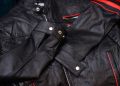 Men’s Shoulder Padded Stripe Leather Biker Jacket. 