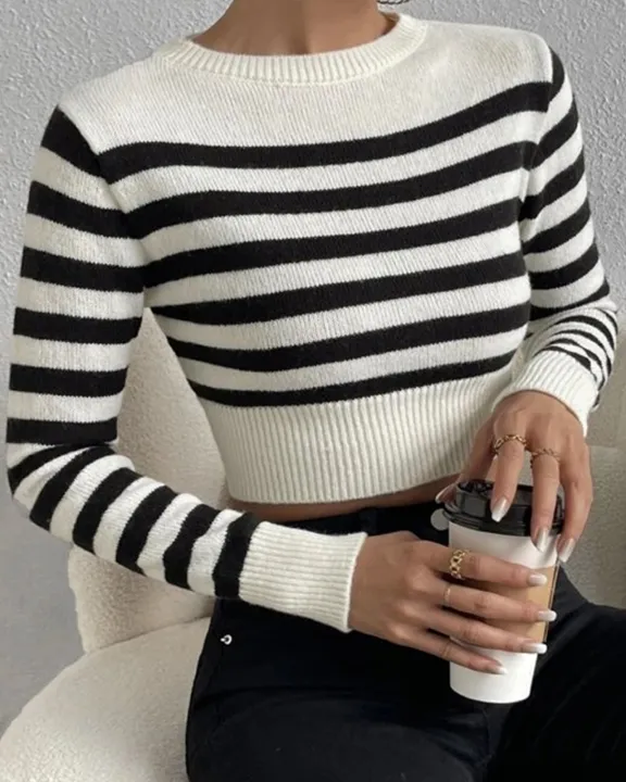 bellylady%20Omens%20Cropped%20Striped%20Sweaters%20Oversized%20Batwing%20Long%20Sleeve%20Crew%20Neck%20Crop%20Tops%20Knit%20Pullover%20-%20Image%204