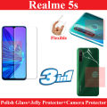 Realme 5s Tempered Glass Screen Protector + Back Hydrogel Soft Film jell Protector Sheet + Flexible Camera Protector 9H Gorilla Protector For Realme 5s. 