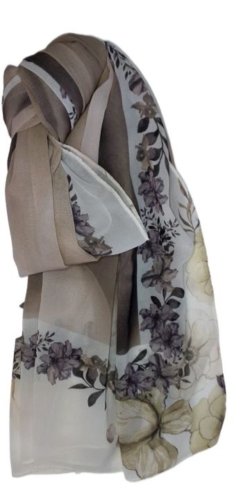 Fashion Printed Flower border  Shawl Chiffon Hijab Georgette Scarf Women Beach Sunscreen Shawl Muslim Hijab Wrap Headscarf