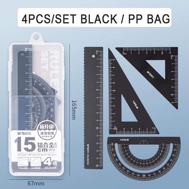 4Pcs/Set M G Aluminium Ruler Set Metal/Plastic/Soft Geometry Maths ...