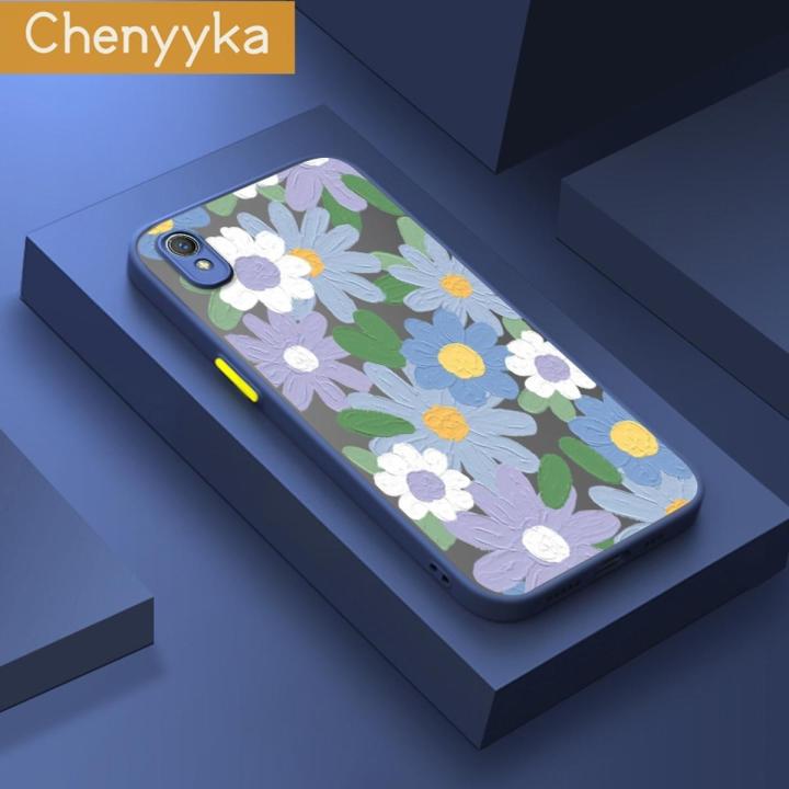 chenyyka For vivo Y1s vivo Y91c Case Oil Painting Flower Thin Frosted Transparent Cover Lens Camera Protect Edge Full Cover Casing Hard Cases