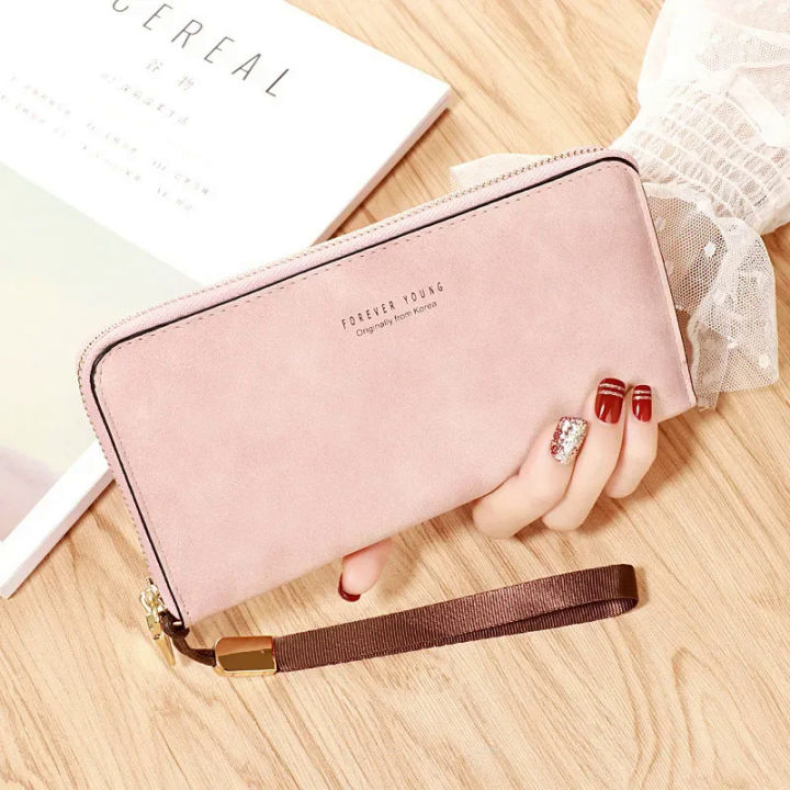 Forever Young Wallet Women Long PU Standard Wallets New Retro Female Smooth Zipper Purse Lady Wrist Bag Card Pockets