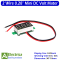 Pack of 1/ 3 Pcs 0.28 Inch 2 wires 4.5-30V Mini Digital Voltmeter Voltage Tester Meter Red LED Screen meter by electrica. 