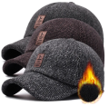 New Woolen Knitted Winter Ear Cover Baseball Cap Men Thicken Warm Hats With Earflaps Sport Golf Hats. 