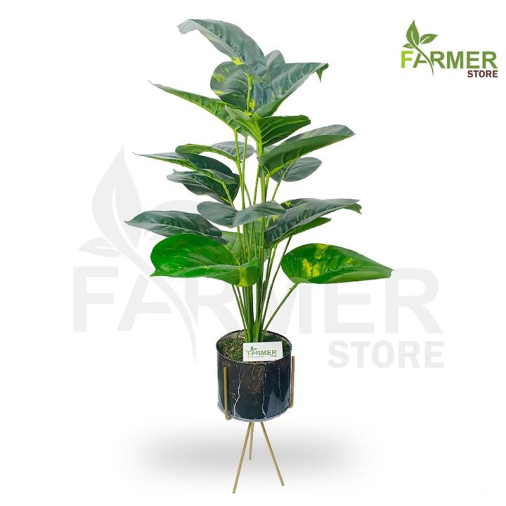 Farmer Store Green Artificial 18 Leaves Plant with Pots, Artificial Plants Large Size, Artificial Plants for Living & Drawing Room, Artificial Green Plants for Home Office Wedding & Party Decoration.