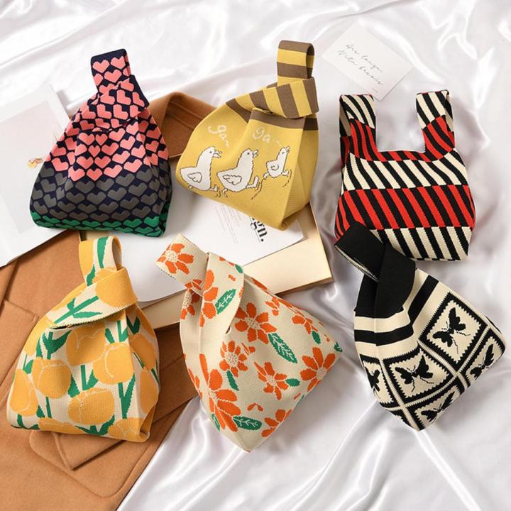 High-end Striped Knitting Bag Niche Design Handbag Retro Wrist Bag Walking and Shopping Lazy Vest Shoulder Bag