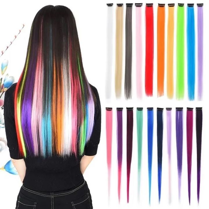 Hair Extensions Clip-In Neon Synthetic Hairpieces, 22" Straight Highlights for Kids & Girls – 1 Piece
