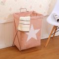 Dirty clothes storage basket wrought iron bracket folding dirty clothes basket laundry basket large cotton and linen waterproof toys clothing home. 