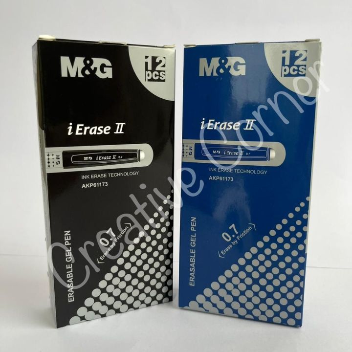 MandG i-erase II Erasable Gel Pen | AKP 61173 0.7mm tip | Soft rubber grip | Classic designs | Friction & Heat Erasable Ink | Attached Magic wipe Eraser | Available in two colors Black and Blue | Available in single piece or pack of 12pcs
