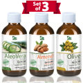 Bio Shop™ Set of 3  Aleo vera oil  Almond Oil  Olive Oil - 100% Pure & Natural Best for Skin & Hair care Recipes. 