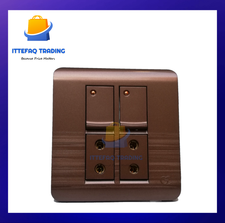 2 Switches+2 Sockets Electric China Fitting Sheet Switch Board- Metal Series (Coffee Colour)