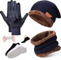 3 in 1 Winter Cap with Neck Warmer Scarf and Woollen Gloves Set and 1 Pair Socks. 