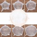 Silicone Super Stretch Lids Seals - Reusable Food Covers - Fit for Various Sizes n Shapes of Containers Bowls - Air Tight Leak Proof Stretchable Transparent 6 pcs Pack. 