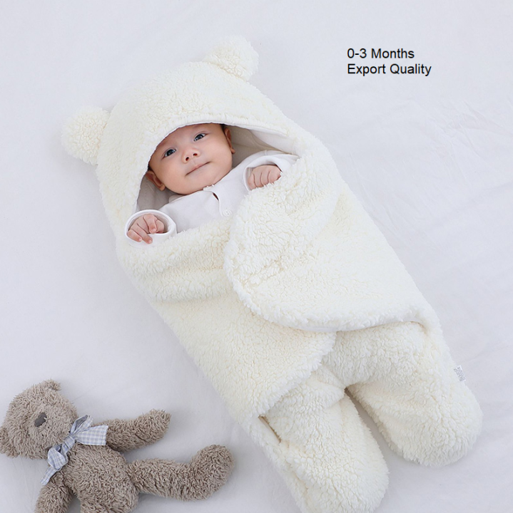 New born Ultra-Soft Fluffy Fleece Winter Baby Sleeping Bag,Swaddle and Blanket off white