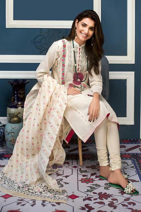GA - GA - Gul Ahmed-Summer Collection 2019  Off.White Jacquard Collection-3 PC Unstitched-MJ-04 -195987"