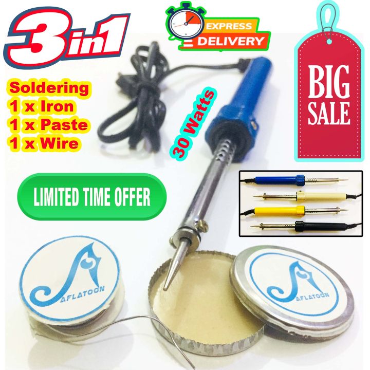 Aflatoon Soldering Iron Kit 3 in 1 Kavia set Welding Tip Kaviya for Electric Circuits Wire Joints with Soldering Paste & Soldering solder Best Quality Cheap Soldering Iron buy in Pakistan