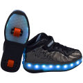 Luminous LED Light up Double Wheel Grey Roller Shoes, USB Rechargeable, Rolle Skating, Light shoes for KIDS Children - Speedy Delivery in 3/4 days only. 