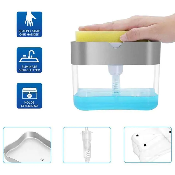 Liquid%20Soap%20Dispenser%20&%20Sponge%20Holder%20-%20Dish%20Soap%20Pump%20Sponge%202-in-1%20-%20Counter%20Top%20Sink%20Press%20Soap%20Box%20-%20Pump%20Soap%20Dispensing%20with%20Sponge%20Caddy%20385ml%20-%20Dish%20Washing%20Scrub%20Cleaning%20-%20Image%207