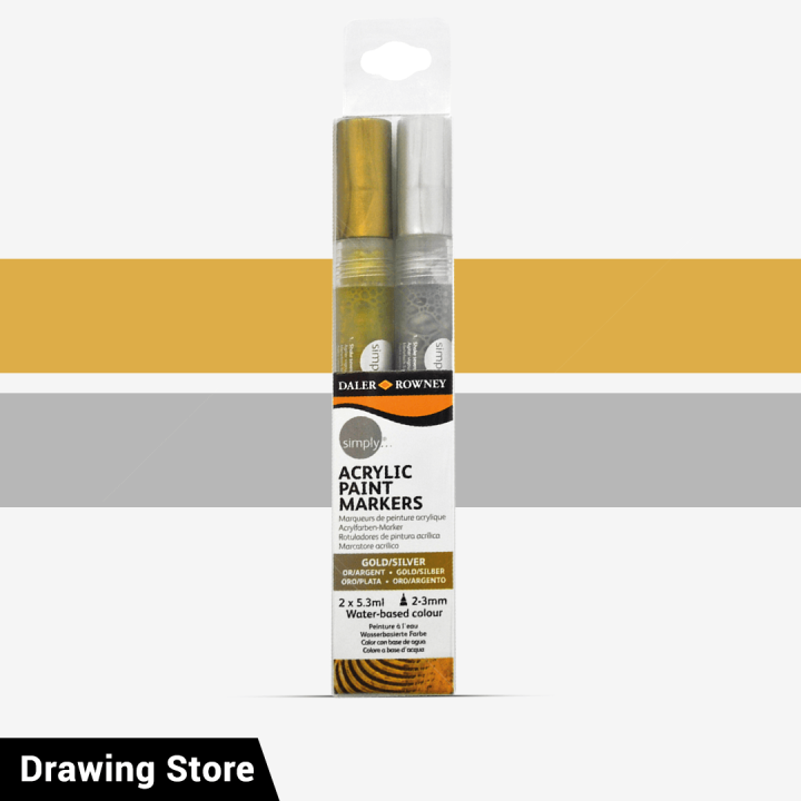 Daler Rowney Permanent Acrylic Paint Marker Set Golden Silver