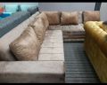 L Shape Sofa Set - Luxurious Designed  Completely Velvet Fabric Used  Dual Tone Borders - With Cushions. 
