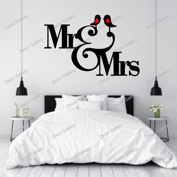 Zecor Gallery Mr. & Mrs. Wall Sticker for Bedroom Living Premium Waterproof DIY Self-Adhesive Vinyl Decal for Home Decor