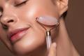 Rose Quartz Roller and Gua Sha Set,  Rose Quartz Stone Face Roller, Anti-Wrinkle Anti-Aging Skin Care Tool, Facial Roller, Face Massager for Skin Firming and Stress Relief, Rose Gold Metal Handle. 