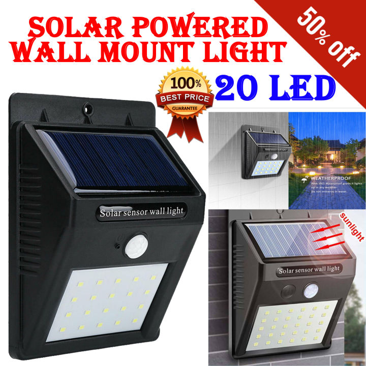 Imported 20 LED Solar Powered LED Wall Light - PIR Motion Sensors + CDS Night Sensor - Security Wall Mount Bright LEDs Chargeable Lights - Best Waterproof Lighting For Garden Outdoors Street Lawn Lamps - Solar Sensor Rechargeable Security New Wall Light