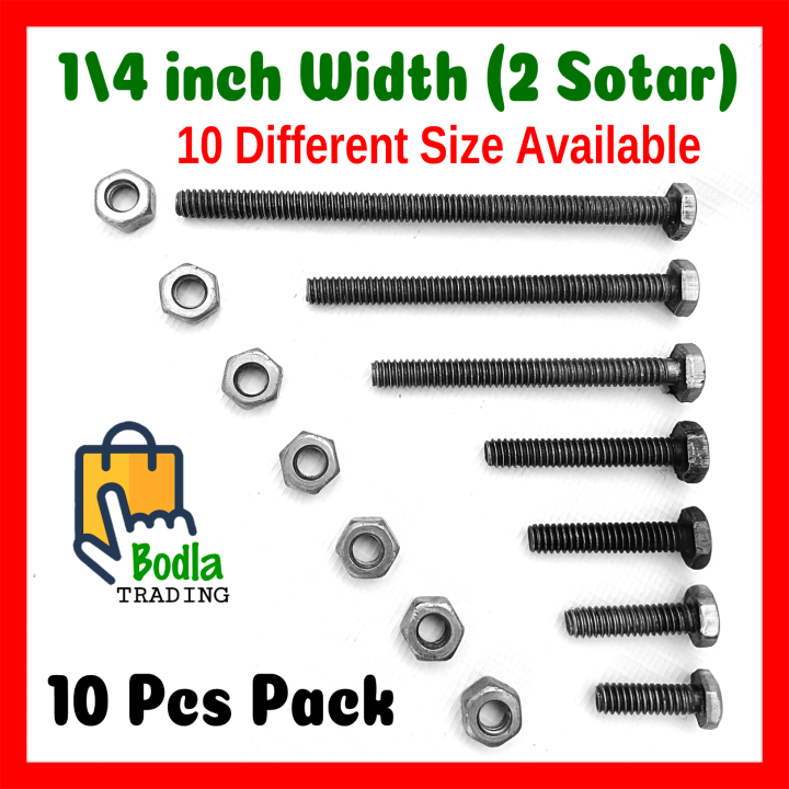 10Pcs%20Pack%201/4%20inch%20Width,%20(2%20Sotar)%20Black%20Hexagonal%20Nut%20and%20Bolt%20Screw%20Nut%20Bolt%2010%20Different%20Size%20Available%20-%20Image%202