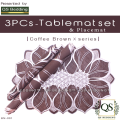 3pcs Table Mat set Placemats Dressing Table  | Starflower Coffee Brown | 16"x 34" - QS Bedding. 