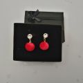 Ladies Red Style Earrings with White Stone. 