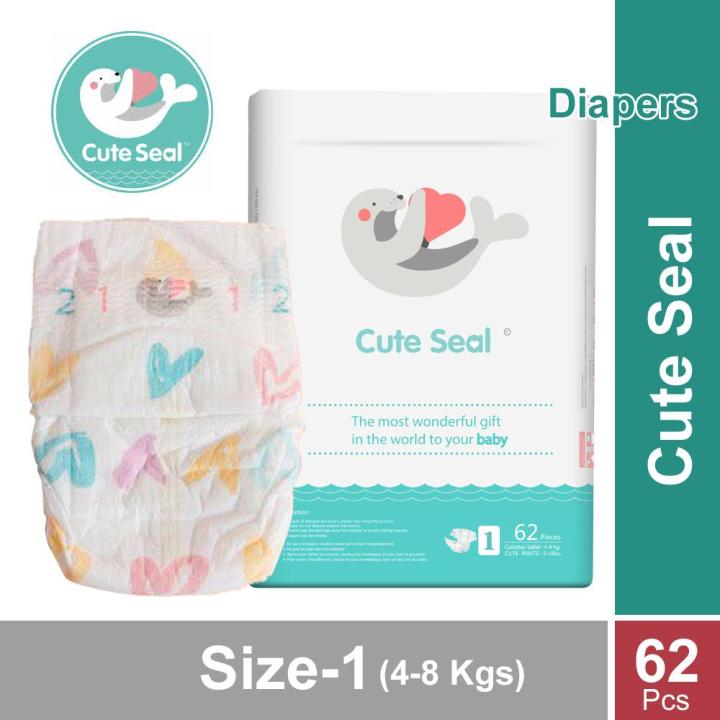 Canada Imported Cute Seal  Diapers Best Quality diapers Absorbent - Size 1 ( 4-8 Kg ) 62 Pcs