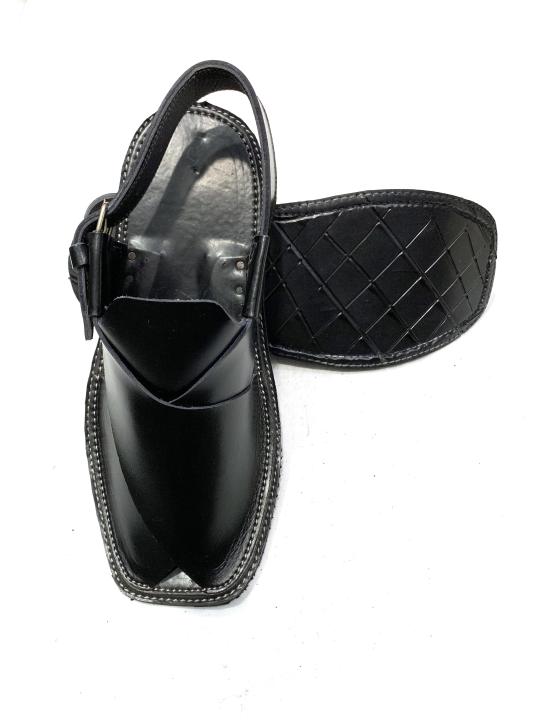 Glossy%20Black%20Pure%20Leather%20Peshawari%20Chapal%20For%20Men%20-%20Image%204