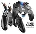 AK66 Mobile Game Controller Trigger Six Finger All-in-one Joystick Gamepad for PUBG - Black. 