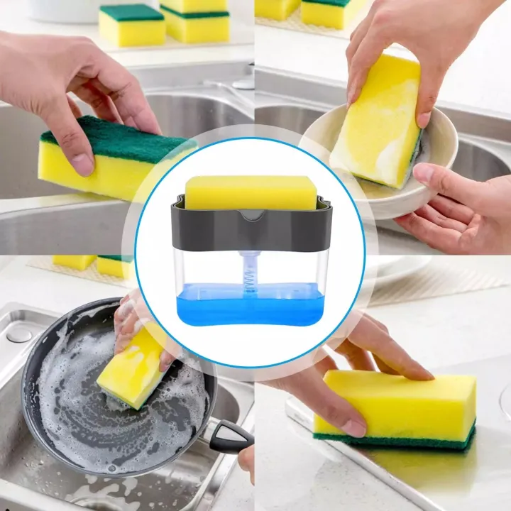 Liquid%20Soap%20Dispenser%20&%20Sponge%20Holder%20-%20Dish%20Soap%20Pump%20Sponge%202-in-1%20-%20Counter%20Top%20Sink%20Press%20Soap%20Box%20-%20Pump%20Soap%20Dispensing%20with%20Sponge%20Caddy%20385ml%20-%20Dish%20Washing%20Scrub%20Cleaning%20-%20Image%206