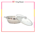 Sonex Stainless Steel Mega Wok with Glass Lid – Double Steel Design. 