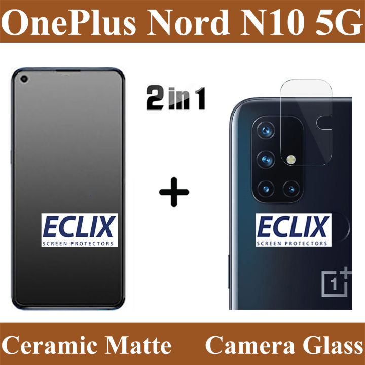 OnePlus Nord N10 5G Ceramic Matte Glass Protector ( NO Black Border) Un-Breakable Anti-shock Anti-Glare Anti-Finger Tempered Screen Protector Fiber sheet Anti-Glare Born PUBG+ Flexible 9H Camera Glass Protector Lens For N10 5G - Transparent