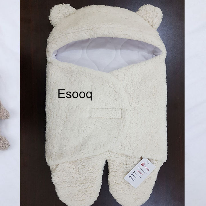 New born Ultra-Soft Fluffy Fleece Winter Baby Sleeping Bag,Swaddle and Blanket off white
