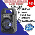 Original KTS 1097 Bluetooth Wireless Speaker / Support USB - SD Card - MIC / FM Radio / USB Charging / 4 inch Drive Size / Mini & Portable / Very Loud & Clear Sound System Loudspeaker / LED Disco Lighting / High Quality Stereo Bass Rechargeable Speakers. 