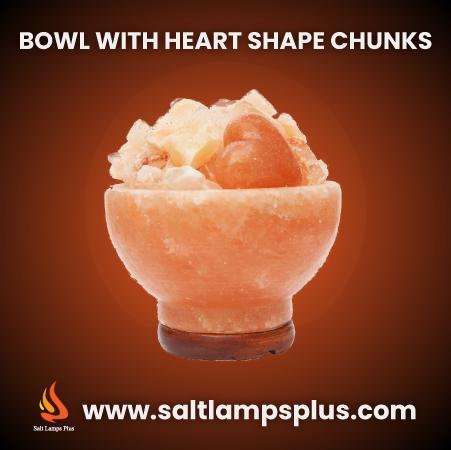 Himalayan Salt Lamp Big Bowl Shape With Heart shape Salt Chunks And Wooden Base