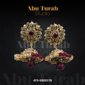 Abu Turab Studio - Meenakari Work Golden Jhumka with Maroon & Rose Gold Stones for Ladies  Modern Designer Earrings. 
