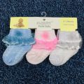 Pack of 3 Baby Frilly Socks for Girl - Cotton - Multicolour for New Born to 12 Months Babies. 