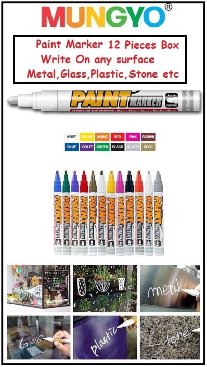 Munygo Paint Marker 12 Pieces Set – Write on any surface Plastic, Stone, Metal, Glass – Available in 11 Colors - Made in Korea